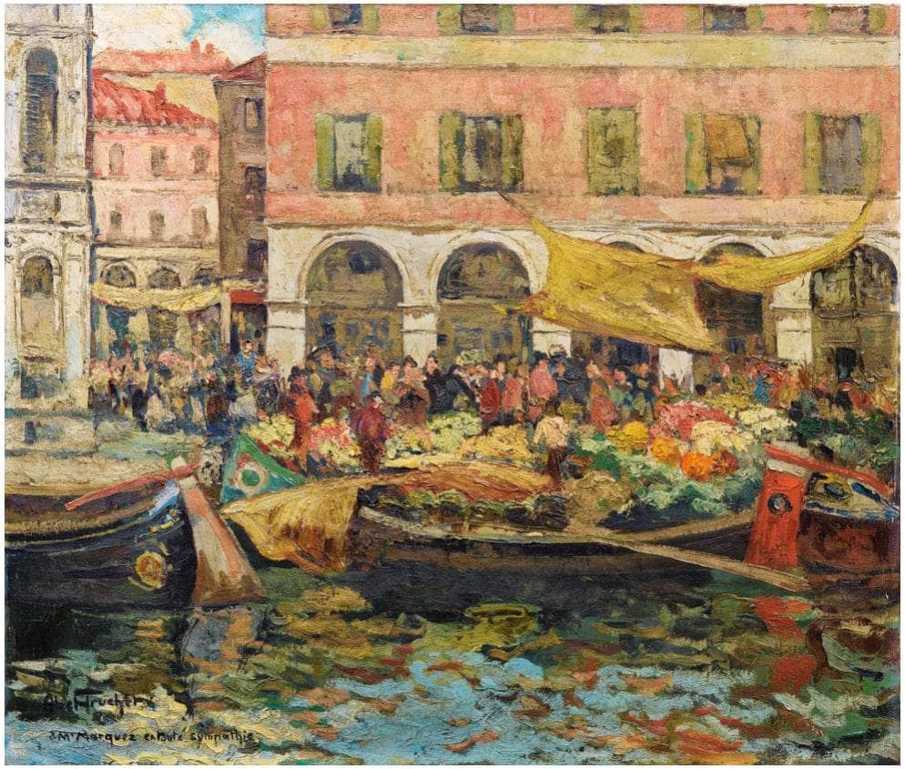 The vegetable market in Venice by Louis Abel-Truchet — hand-painted landscape oil painting reproduction on canvas