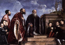 The Vendramin Family Venerating a Relic of the True Cross by Titian — male oil painting wall art, Mannerism Late Renaissance