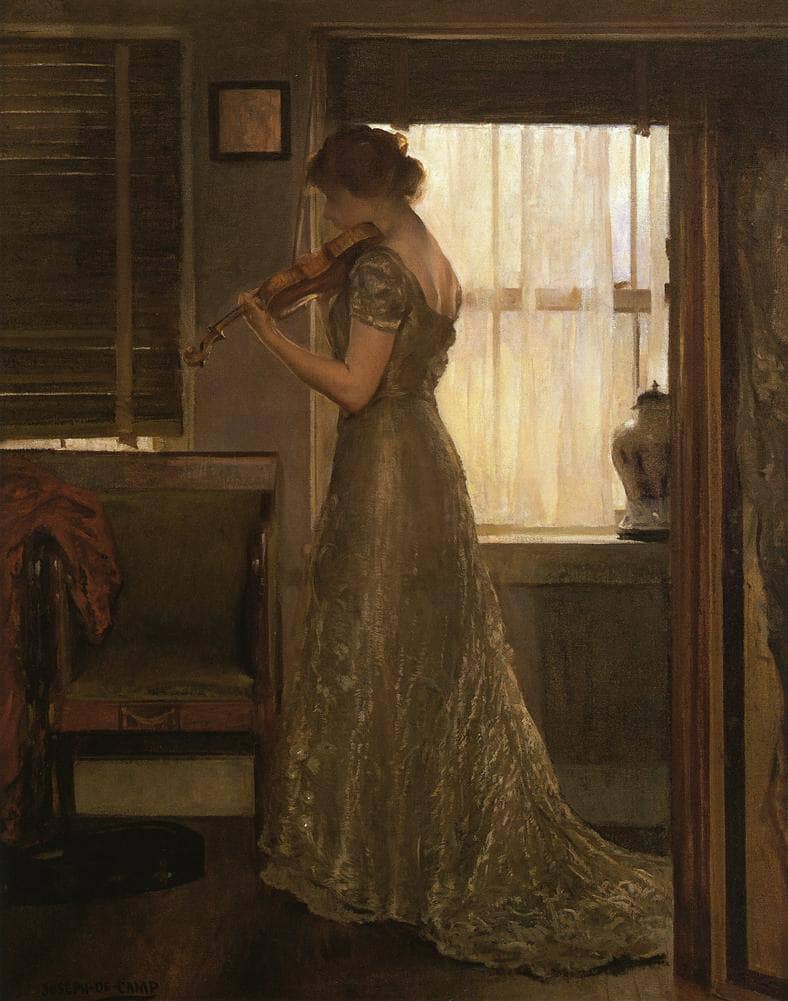 The Violinist (The Violin: Girl with a Violin III) by Joseph DeCamp — hand-painted portrait oil painting reproduction on canvas