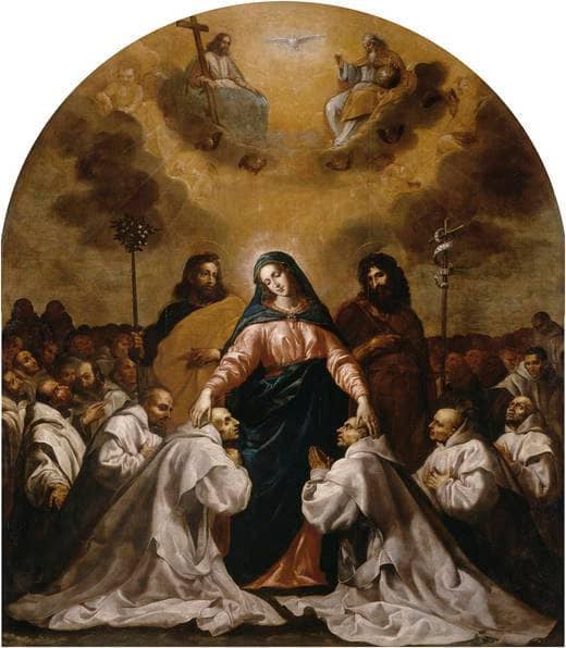 The Virgin, accompanied by St. Joseph and St. John the Baptist, protects the Carthusian Order under her mantle by Vicente Carducho — hand-painted cultural oil painting reproduction on canvas