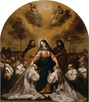 The Virgin, accompanied by St. Joseph and St. John the Baptist, protects the Carthusian Order under her mantle - Vicente Carducho