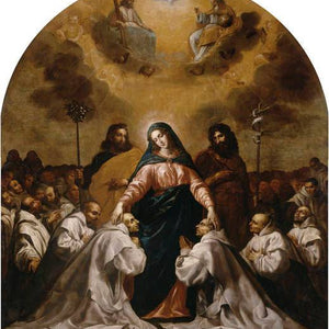 The Virgin, accompanied by St. Joseph and St. John the Baptist, protects the Carthusian Order under her mantle