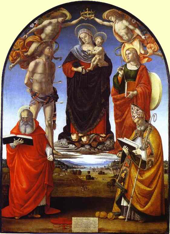 The Virgin and Child among Angels and Saints by Luca Signorelli — hand-painted cultural oil painting reproduction on canvas
