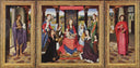 The Virgin and Child with Saints and Donors (The Donne Triptych) by Hans Memling, group oil painting wall art, Northern Renaissance
