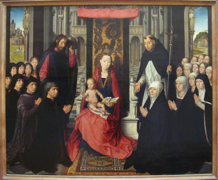 The Virgin and Child with St. James and St. Dominic Presenting the Donors and their Family, known as the Virgin of Jacques Floreins - Hans Memling