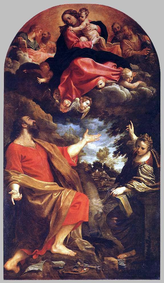 The Virgin Appears to St. Luke and Catherine by Annibale Carracci — hand-painted animal oil painting reproduction on canvas