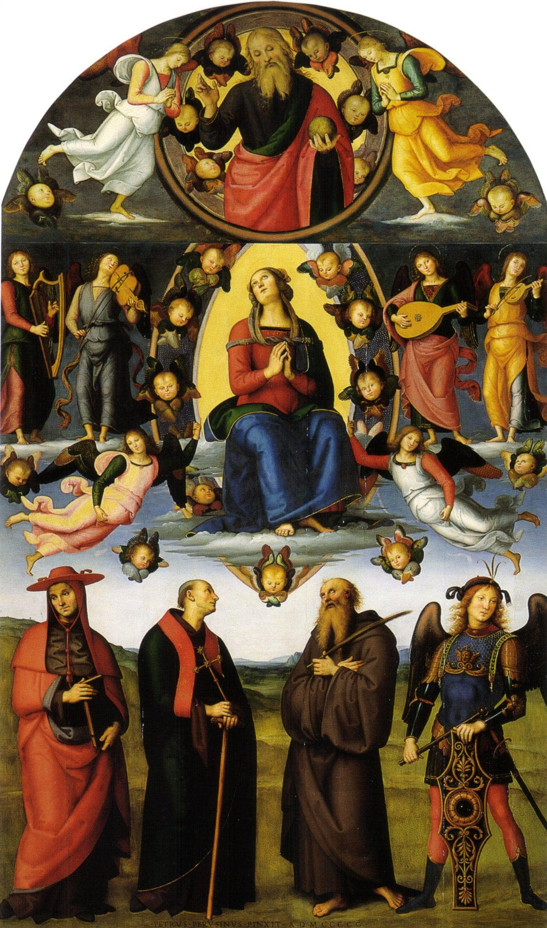 The Virgin enthroned, with angels and saints, Vallombrosa Alterpiece by Pietro Perugino — hand-painted architectural oil painting reproduction on canvas