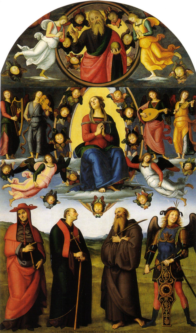 The Virgin enthroned, with angels and saints, Vallombrosa Alterpiece - Pietro Perugino