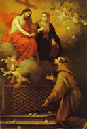 The Vision to St. Francis at Porziuncola by Bartolome Esteban Murillo — religion oil painting wall art, Baroque