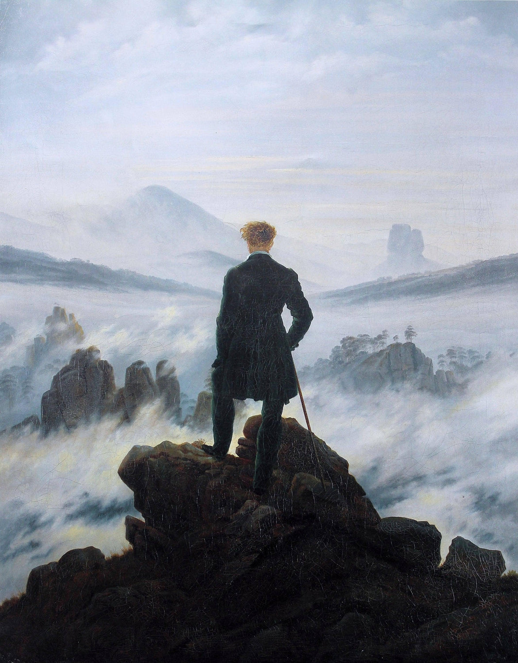 The Wanderer Above the Sea of Fog by Caspar David Friedrich — hand-painted landscape oil painting reproduction on canvas