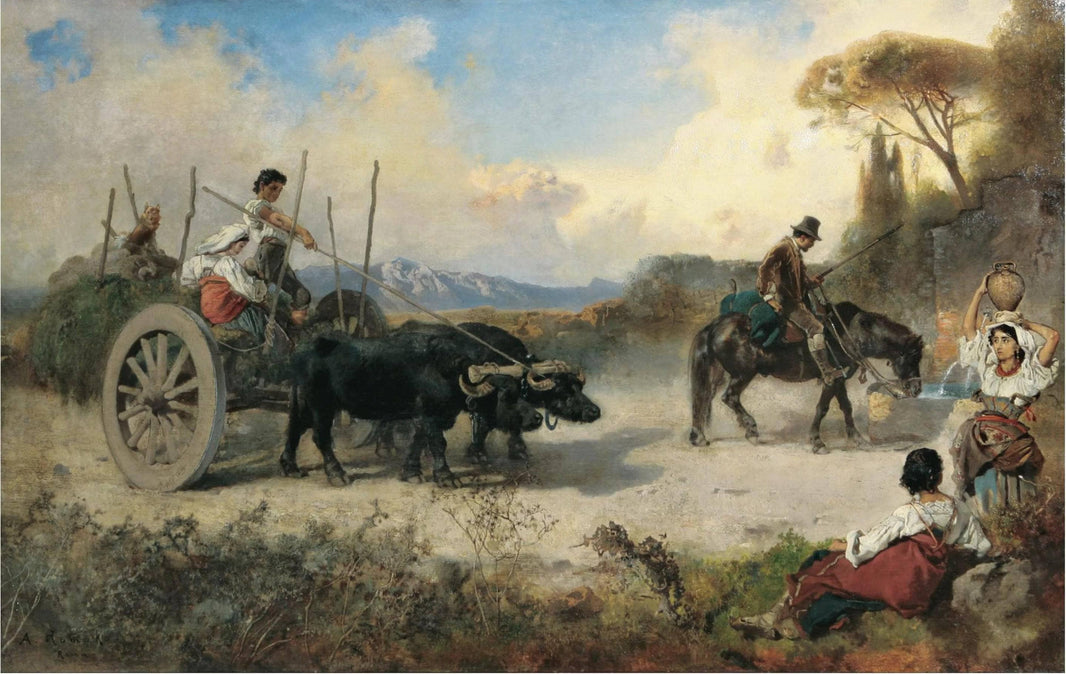 The watering place by Anton Romako — hand-painted animal oil painting reproduction on canvas