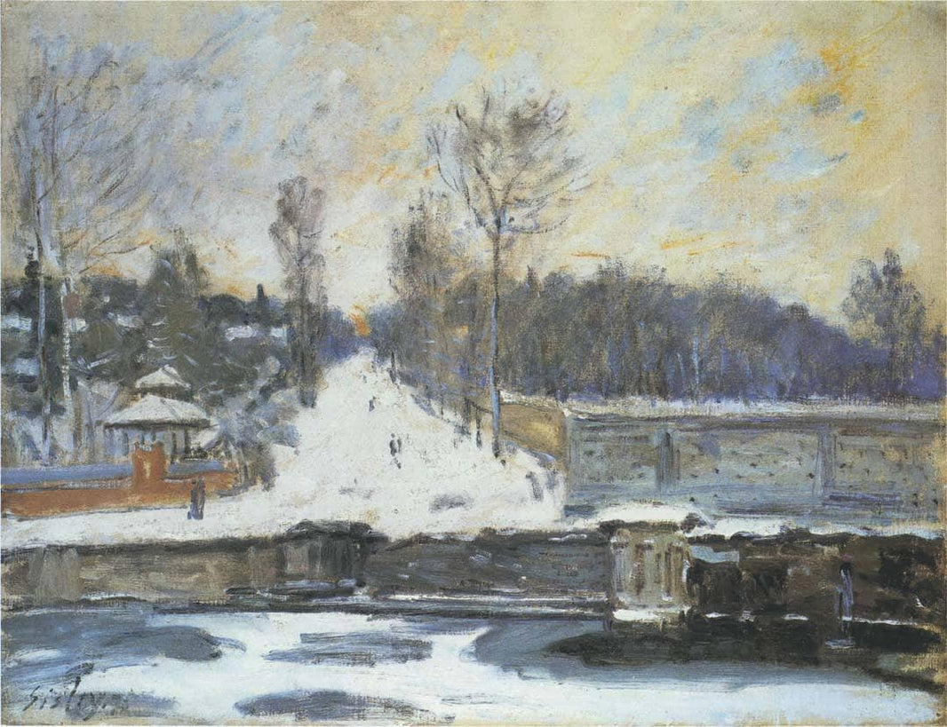 The Watering Place at Marly le Roi in Winter by Alfred Sisley — hand-painted botanical oil painting reproduction on canvas