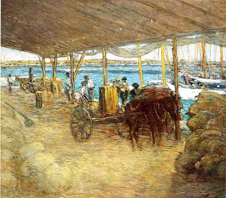 The Wharves, Nassau by Julian Alden Weir — hand-painted architectural oil painting reproduction on canvas