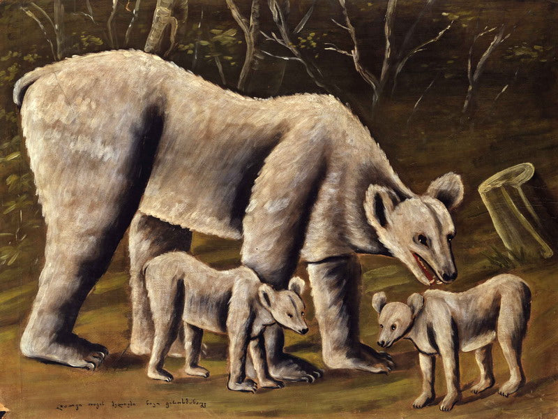 The white bear with cubs - Niko Pirosmani