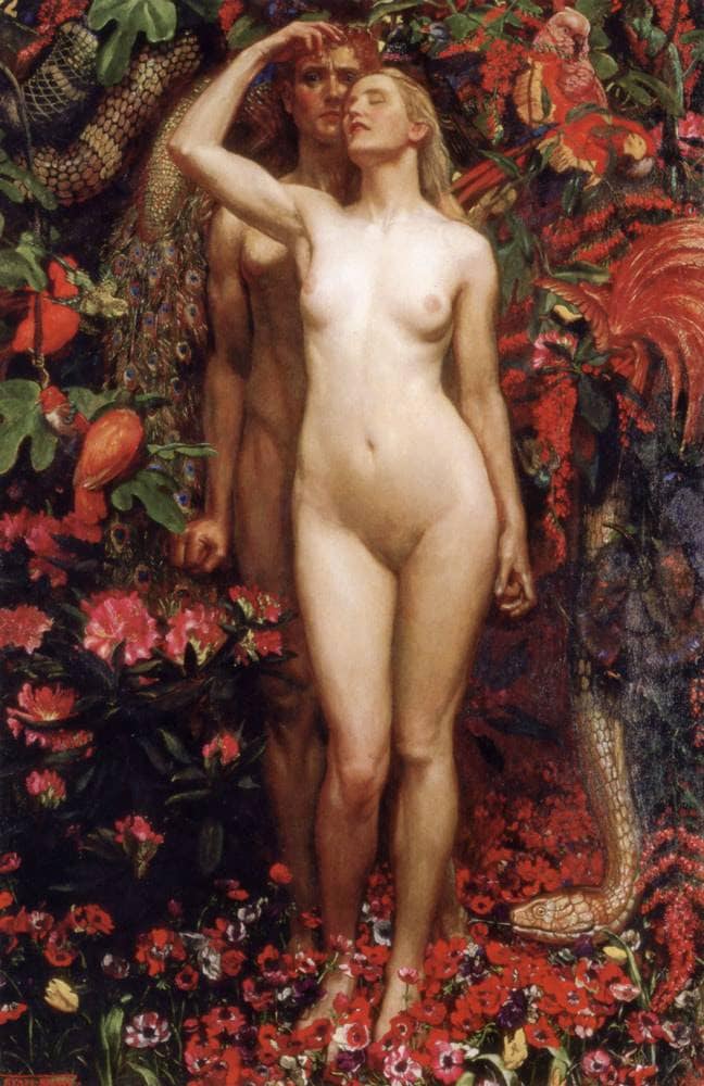 The Woman, the Man and the Serpent by Byam Shaw — hand-painted portrait oil painting reproduction on canvas