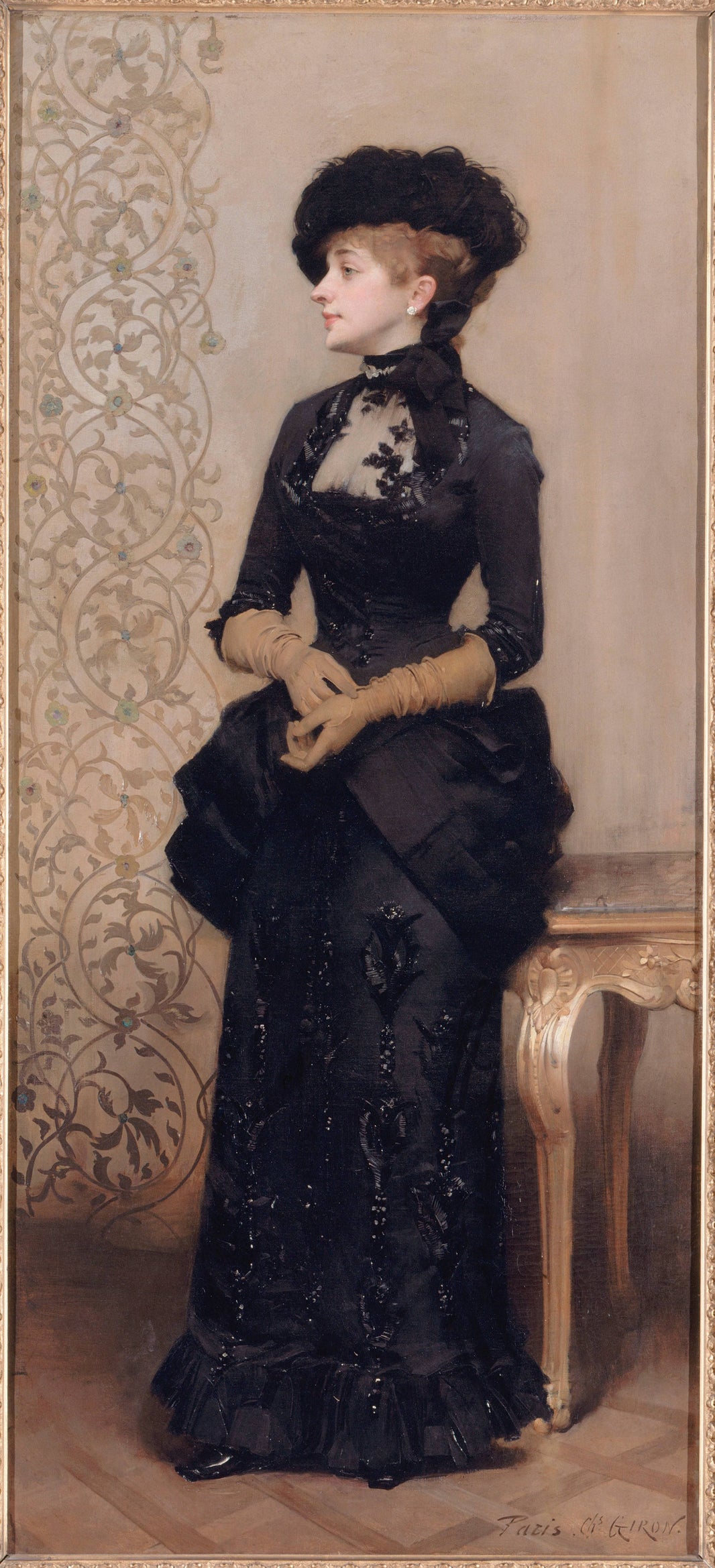The Woman with Gloves, Known as the Parisian by Charles Giron, hand-painted portrait oil painting reproduction on canvas
