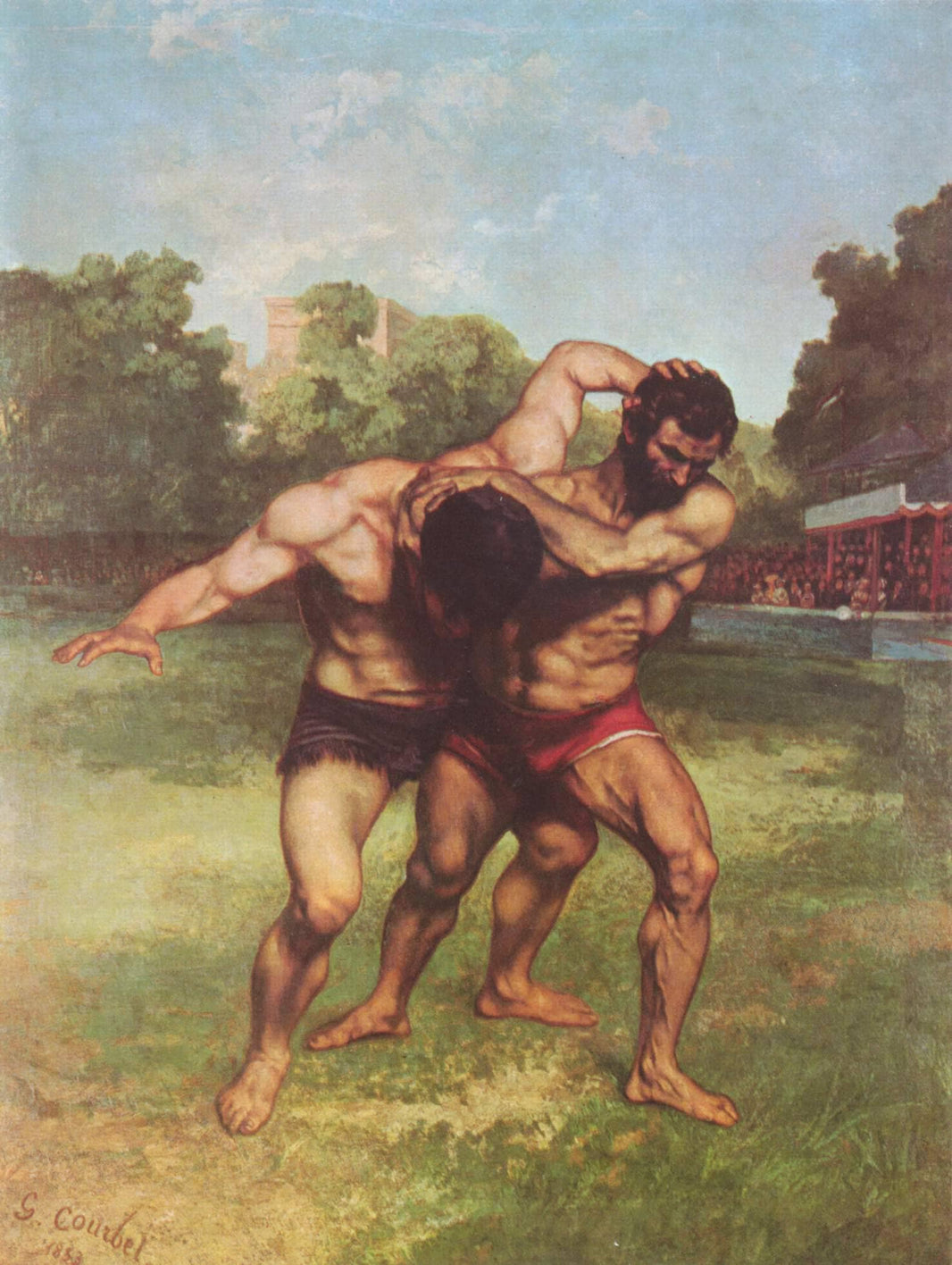 The Wrestlers by Gustave Courbet — hand-painted cultural oil painting reproduction on canvas