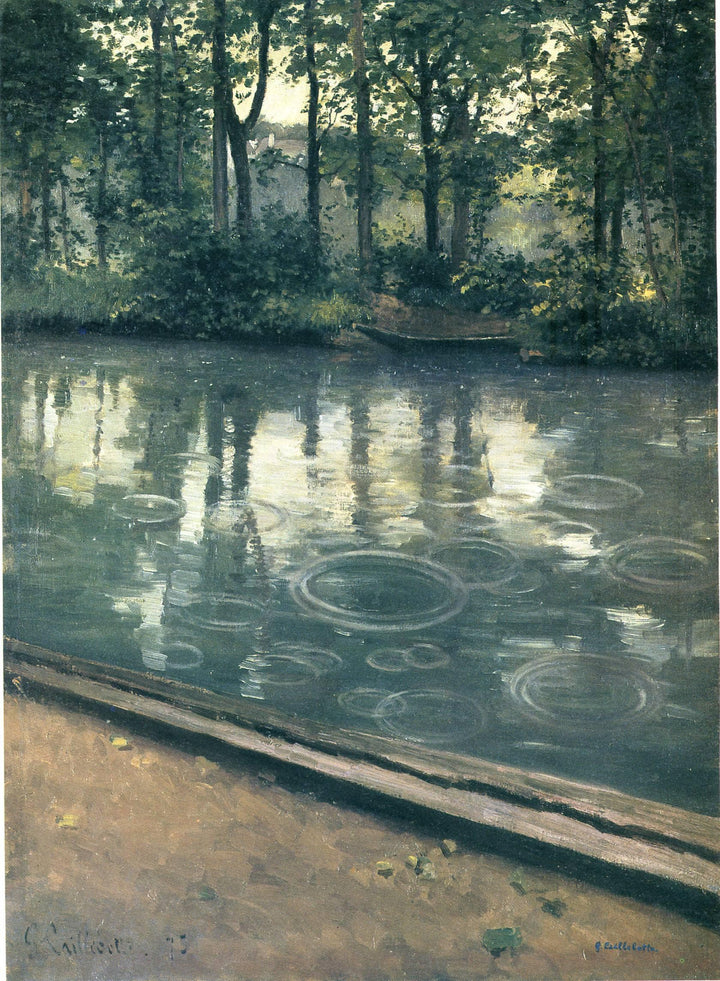 The Yerres, Rain by Gustave Caillebotte — hand-painted botanical oil painting reproduction on canvas