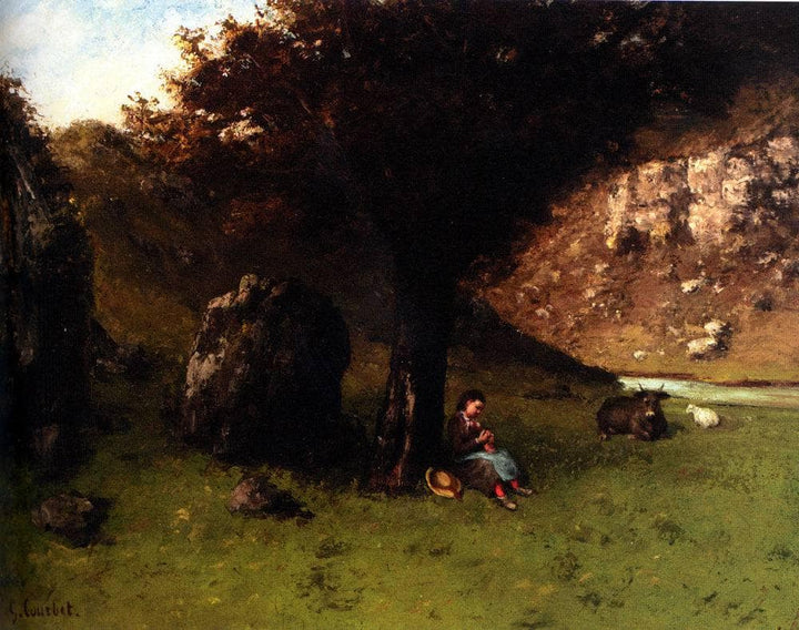 The Young Shepherdess by Gustave Courbet — hand-painted animal oil painting reproduction on canvas