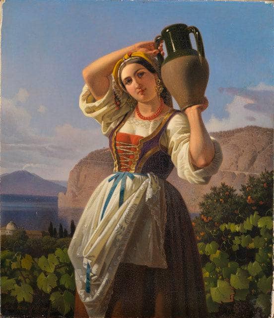 Italian girl with water jug by Theodor Leopold Weller — hand-painted portrait oil painting reproduction on canvas