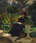 Thoughtful Lady with Dog in the Summer Garden in modern living room