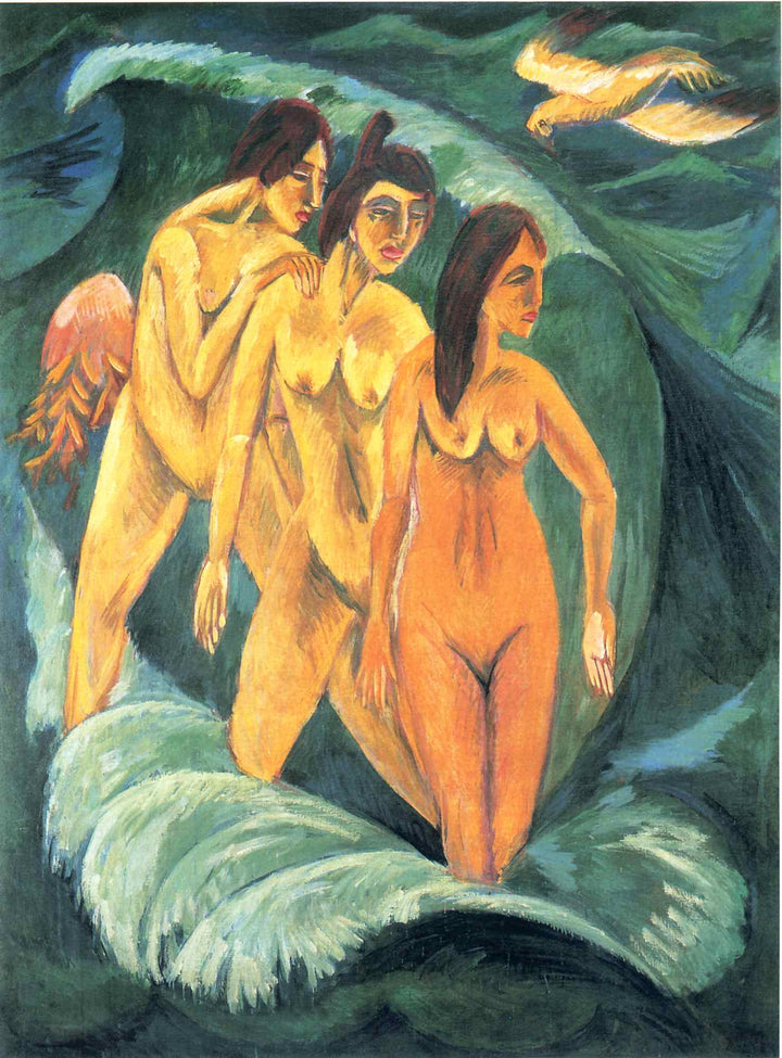 Three Bathers by Ernst Ludwig Kirchner — hand-painted abstract oil painting reproduction on canvas