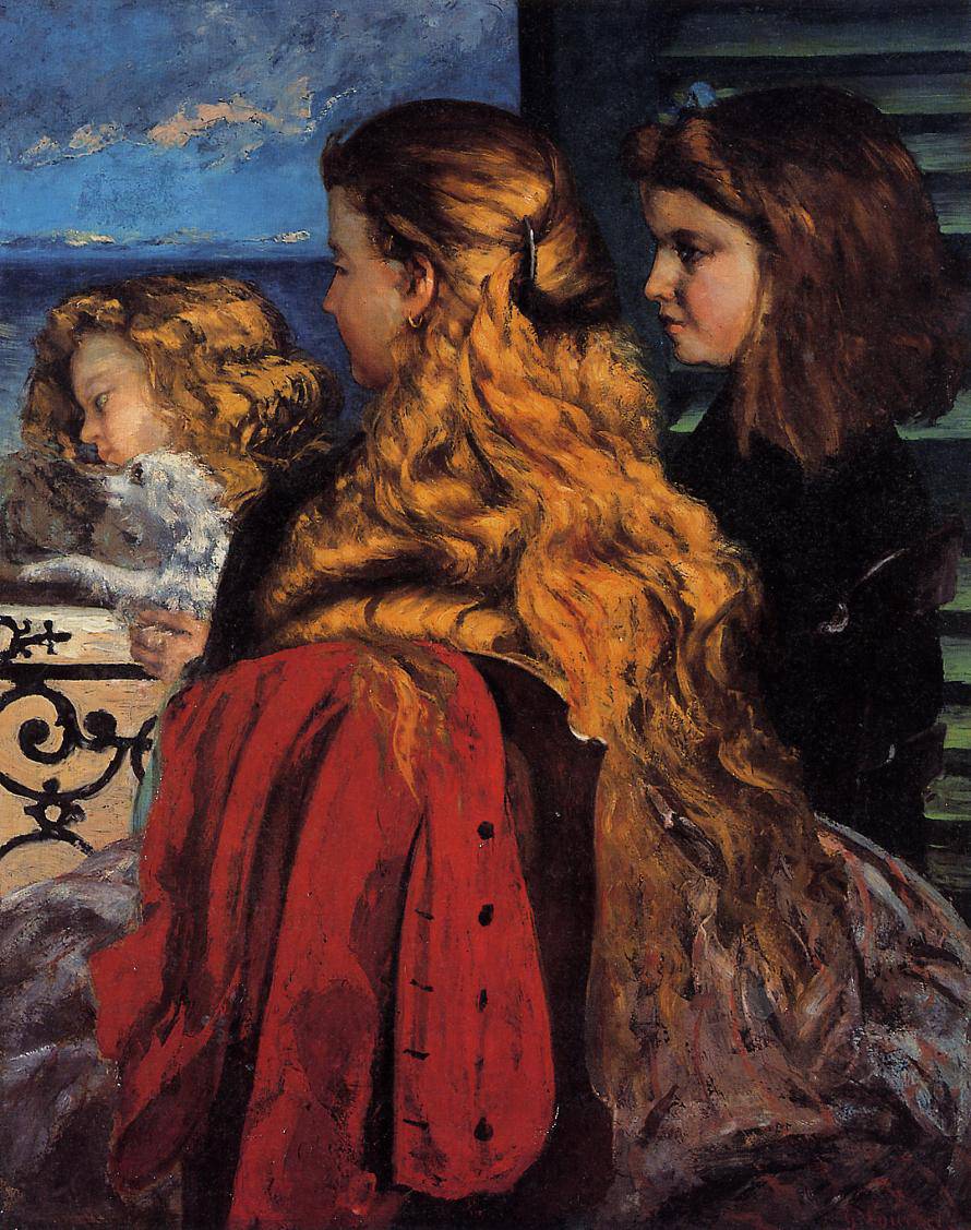 Three English Girls at a Window by Gustave Courbet, hand-painted portrait oil painting reproduction on canvas