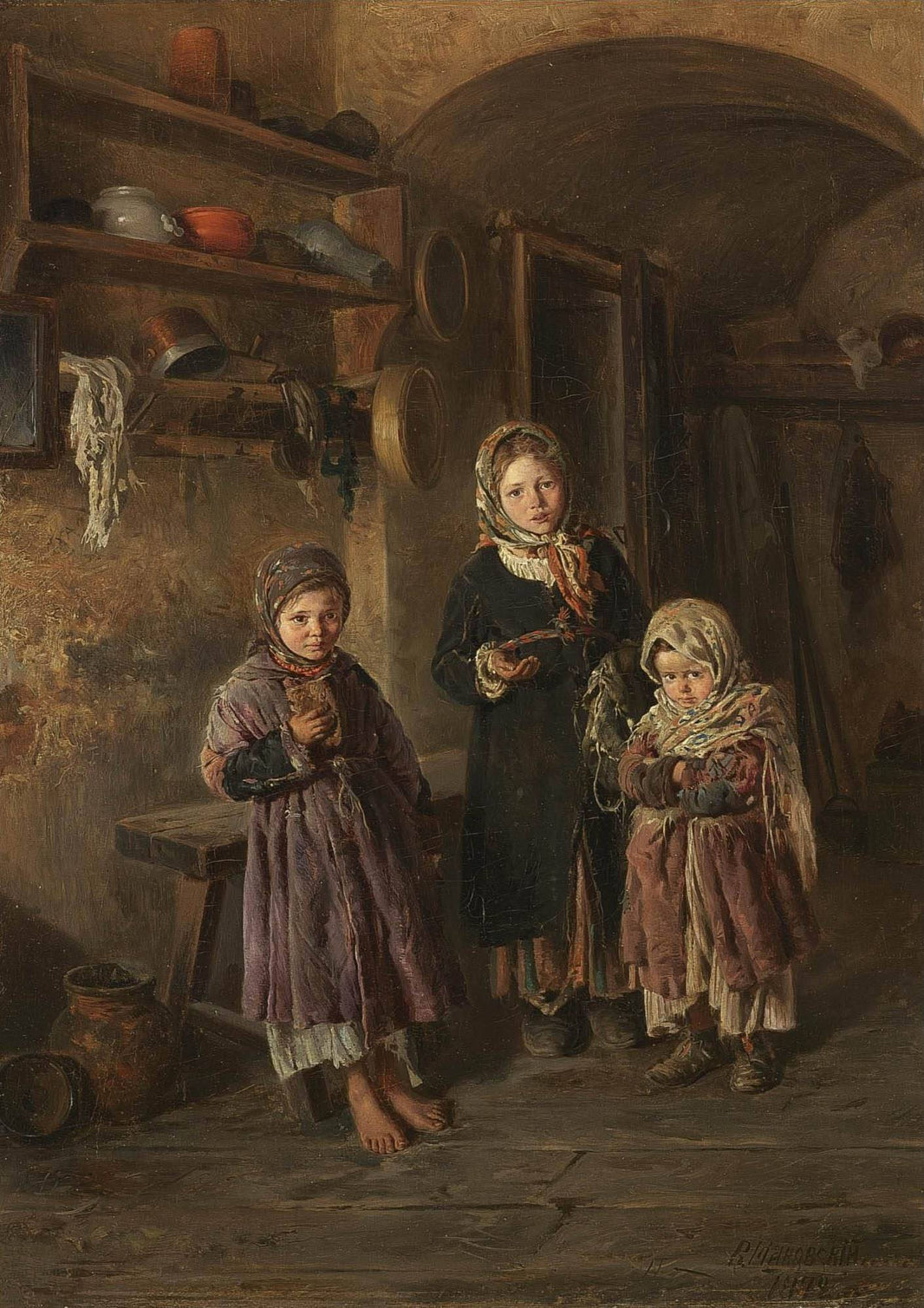 Three homeless children by Vladimir Makovsky — hand-painted portrait oil painting reproduction on canvas