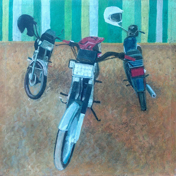 Three Motorcycles by Gregorio Undurraga — hand-painted abstract oil painting reproduction on canvas