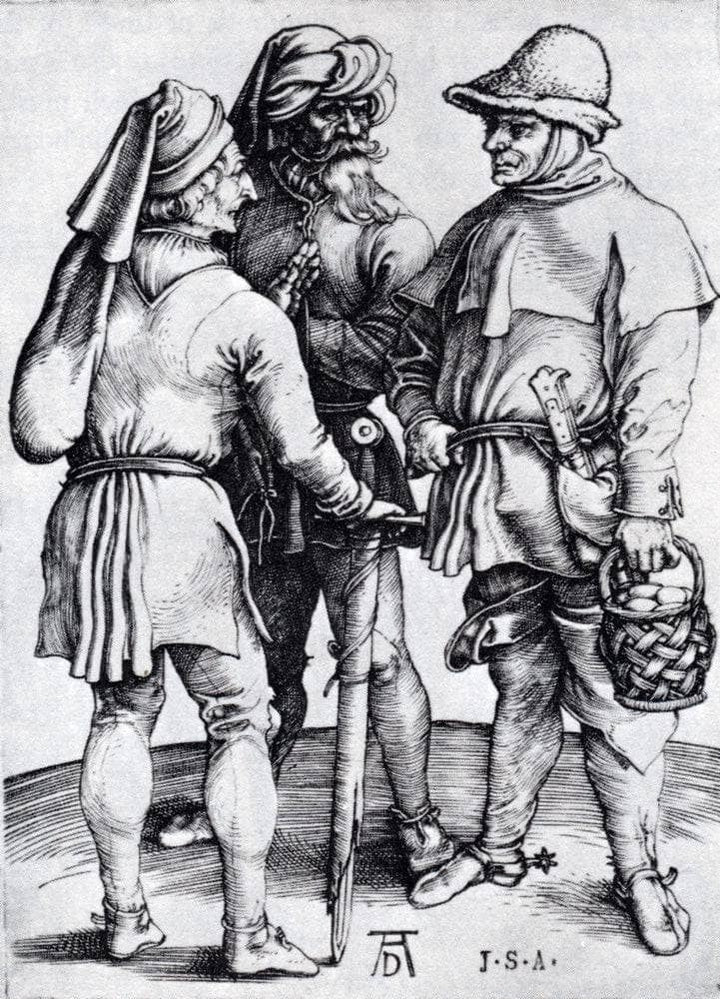 Three Peasants In Conversation by Albrecht Durer — hand-painted portrait oil painting reproduction on canvas