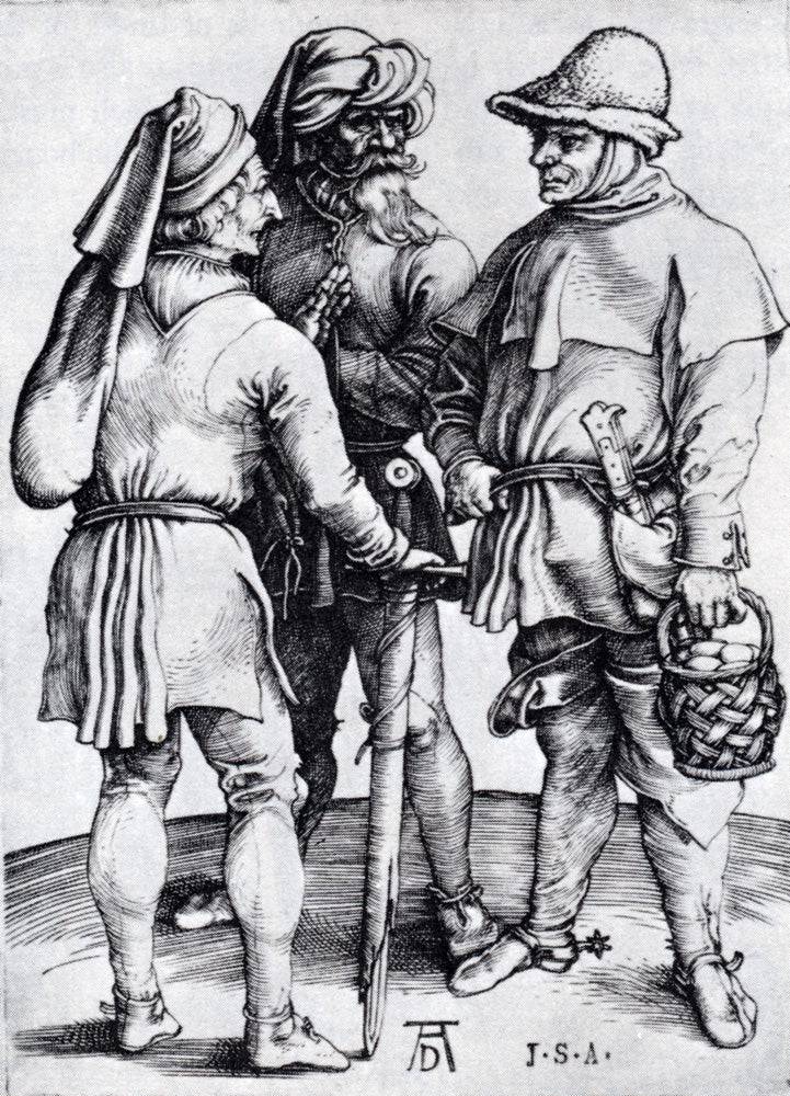 Three Peasants In Conversation - Albrecht Durer