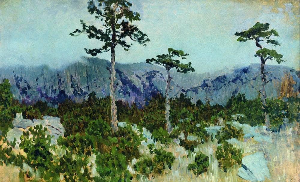 Three pines by Isaac Levitan — hand-painted botanical oil painting reproduction on canvas