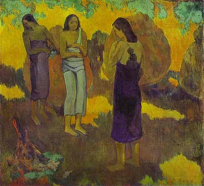 Three Tahitian Women against a Yellow Background, 1899 (oil on canvas) - Paul Gauguin