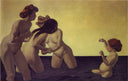 Three Women and a Little Girl Playing in the Water by Felix Vallotton — seascapes oil painting wall art, Art Nouveau Modern