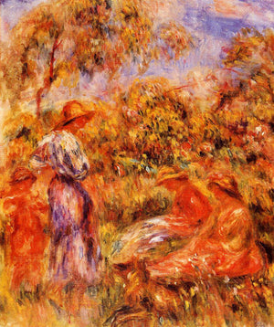 Three Women and Child in a Landscape - Pierre-Auguste Renoir