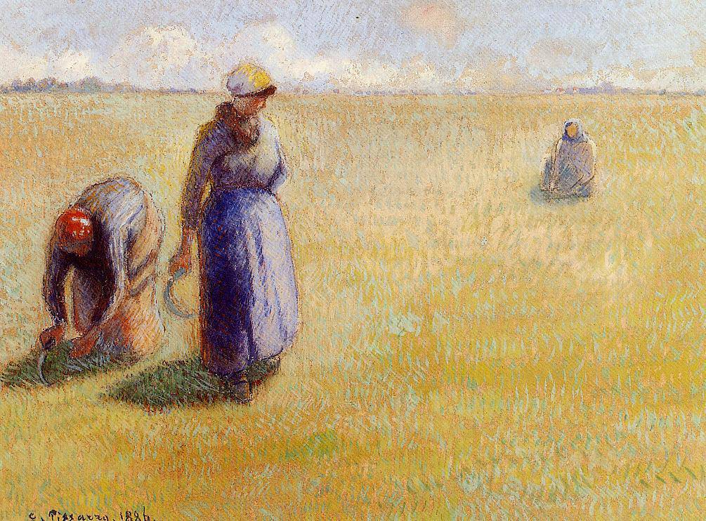 Three Women Cutting Grass - Camille Pissarro