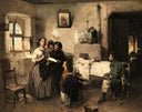 Three women reading a letter by Domenico Induno — group oil painting wall art, Romanticism