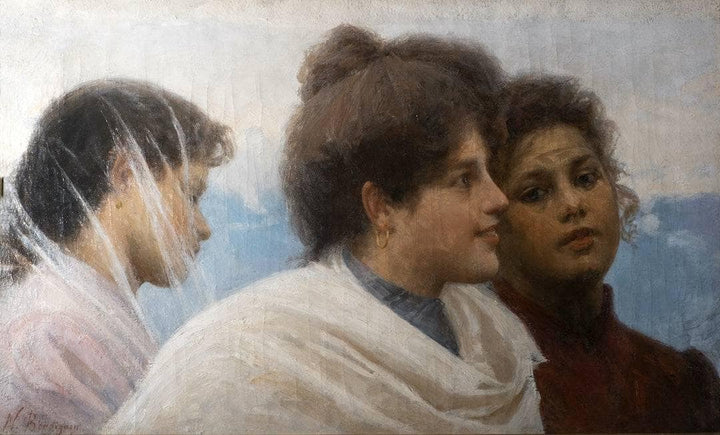 Three young women by Noè Bordignon — hand-painted portrait oil painting reproduction on canvas