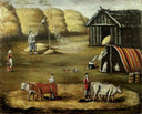 Threshing yard. Evening. by Niko Pirosmani — hand-painted landscape oil painting reproduction on canvas