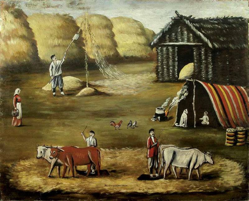 Threshing yard. Evening. - Niko Pirosmani