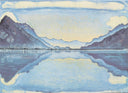 Thun with symmetric mirroring by Ferdinand Hodler — mountain oil painting wall art, Symbolism