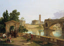 Tiber with the Temple of Hercules Victor, Santa Maria in Cosmedin and the Ponte Rotto seen from the Convent of San Barto by Penry Williams — hand-painted landscape oil painting reproduction on canvas