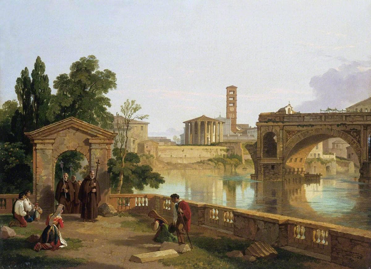 Tiber with the Temple of Hercules Victor, Santa Maria in Cosmedin and the Ponte Rotto seen from the Convent of San Barto