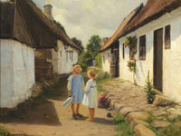 To børn i en landsby gade