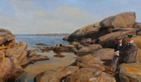 To Mænd I Samtale På En Klippekyst by Hans Andersen Brendekilde — hand-painted landscape oil painting reproduction on canvas