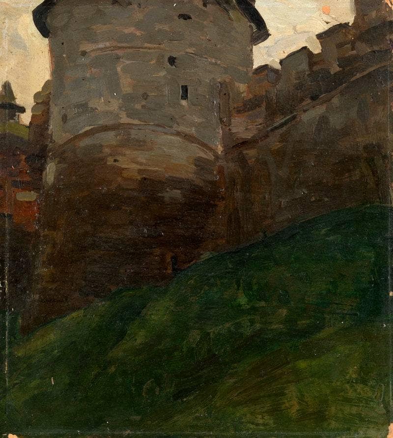 Tower of Novgorod Kremlin by Nicholas Roerich — hand-painted architectural oil painting reproduction on canvas