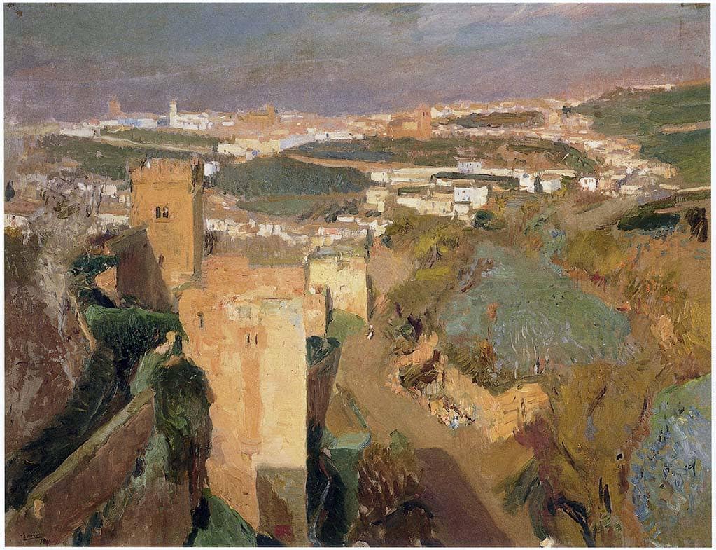 Tower of Seven, pont Alhambra, Granada by Joaquín Sorolla — hand-painted architectural oil painting reproduction on canvas