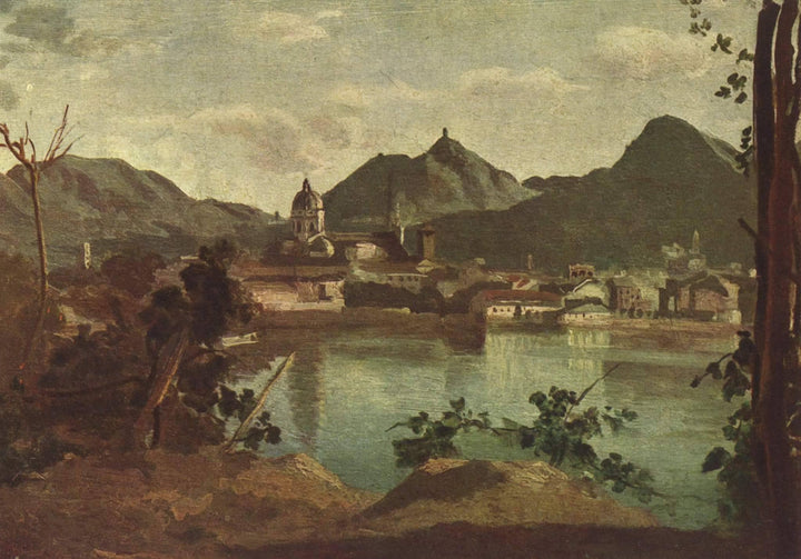 Town and Lake Como by Camille Corot — hand-painted architectural oil painting reproduction on canvas