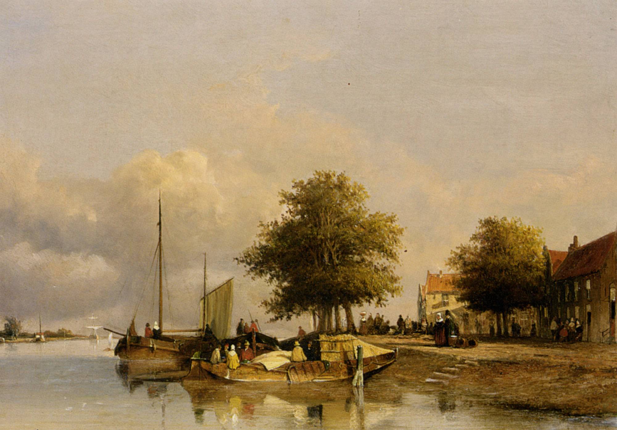 Townsfolk on a quay, Wijk Bij Duursrede - Johan Hendrik Weissenbruch