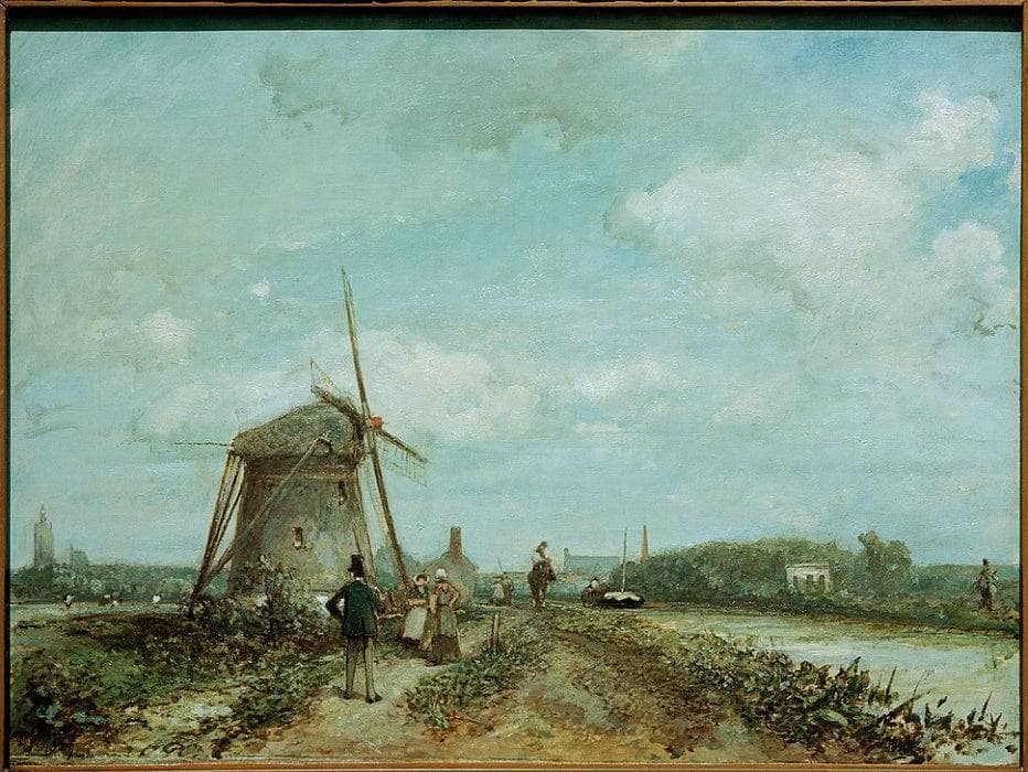Towpath near The Hague by Johan Jongkind — hand-painted landscape oil painting reproduction on canvas